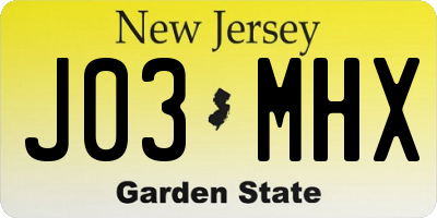 NJ license plate J03MHX