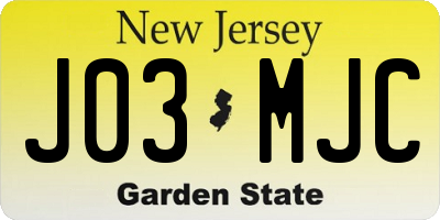 NJ license plate J03MJC