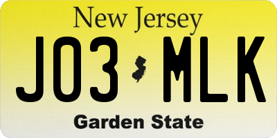 NJ license plate J03MLK