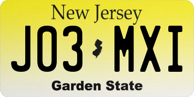 NJ license plate J03MXI