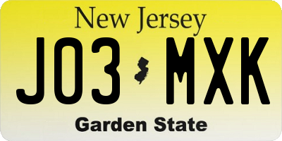 NJ license plate J03MXK