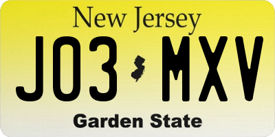 NJ license plate J03MXV