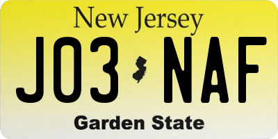 NJ license plate J03NAF