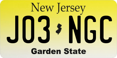 NJ license plate J03NGC
