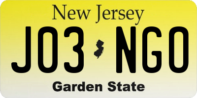 NJ license plate J03NGO