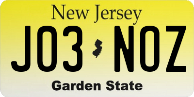 NJ license plate J03NOZ