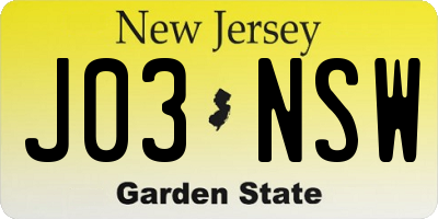 NJ license plate J03NSW