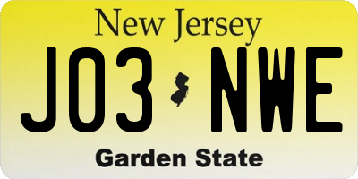 NJ license plate J03NWE