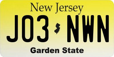 NJ license plate J03NWN