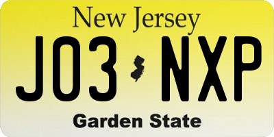 NJ license plate J03NXP