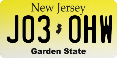 NJ license plate J03OHW