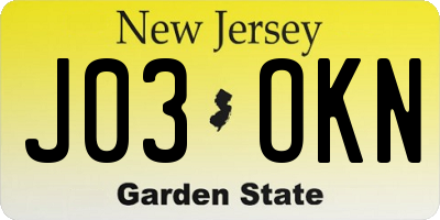 NJ license plate J03OKN