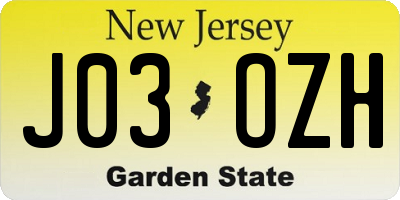 NJ license plate J03OZH
