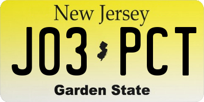 NJ license plate J03PCT