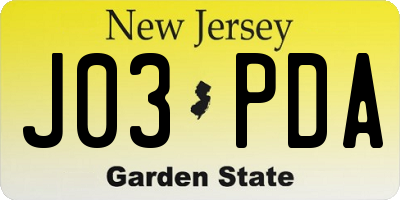 NJ license plate J03PDA