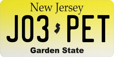 NJ license plate J03PET