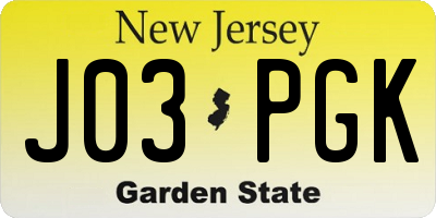 NJ license plate J03PGK