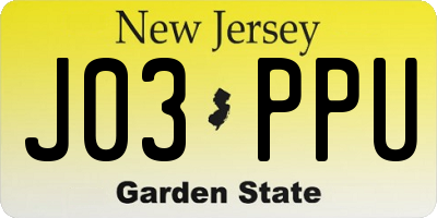 NJ license plate J03PPU