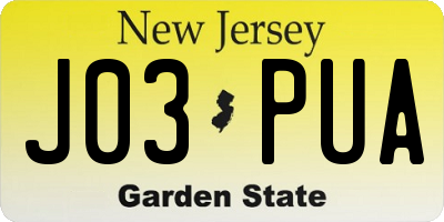 NJ license plate J03PUA