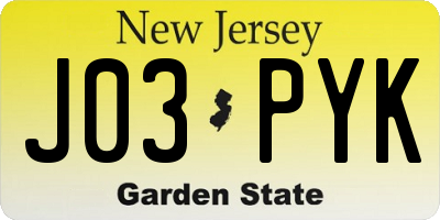 NJ license plate J03PYK
