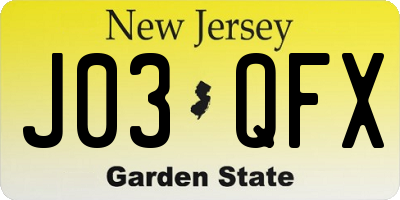 NJ license plate J03QFX