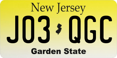 NJ license plate J03QGC