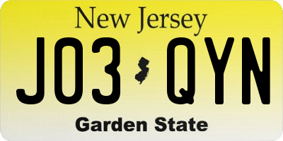 NJ license plate J03QYN