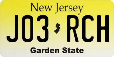 NJ license plate J03RCH