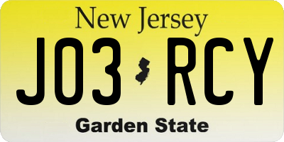 NJ license plate J03RCY