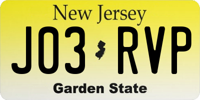 NJ license plate J03RVP