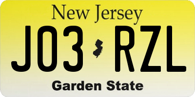NJ license plate J03RZL