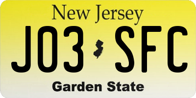 NJ license plate J03SFC