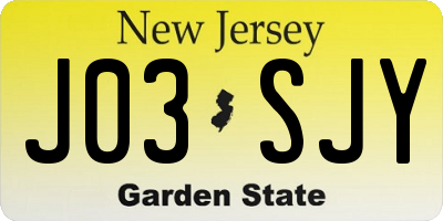 NJ license plate J03SJY