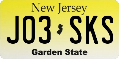 NJ license plate J03SKS