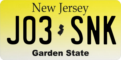 NJ license plate J03SNK