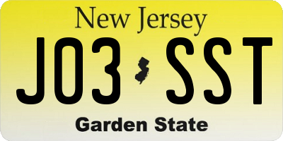 NJ license plate J03SST