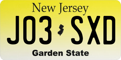 NJ license plate J03SXD