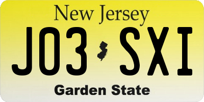 NJ license plate J03SXI