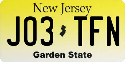 NJ license plate J03TFN