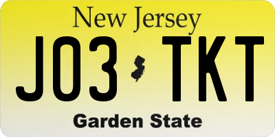NJ license plate J03TKT