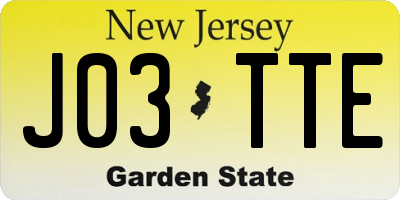 NJ license plate J03TTE