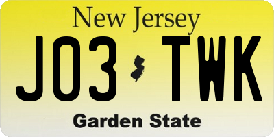 NJ license plate J03TWK