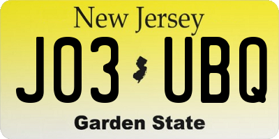 NJ license plate J03UBQ