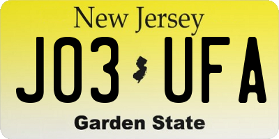 NJ license plate J03UFA