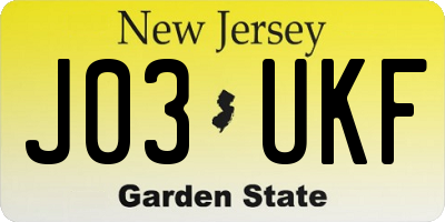 NJ license plate J03UKF