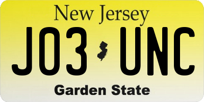 NJ license plate J03UNC