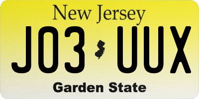 NJ license plate J03UUX