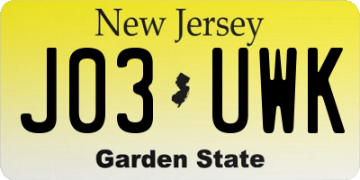 NJ license plate J03UWK