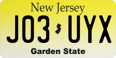 NJ license plate J03UYX