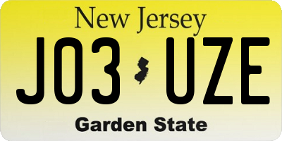 NJ license plate J03UZE